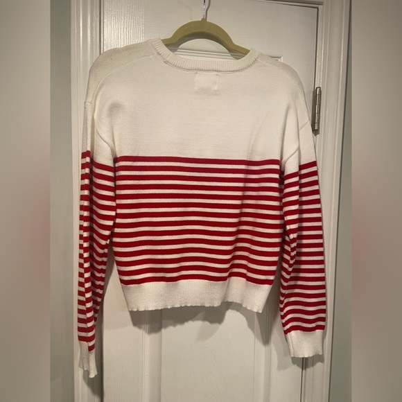 NWT Willow & Wind Size L Red Ivory Stripe Heart Knit Crew Neck Pullover Sweater - Picture 10 of 11
